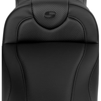 SADDLEMEN Roadsofa™ Extended Reach Seat - Carbon Fiber - Black Stitch - Backrest - FL '08-'23 A808-07R-186BLK