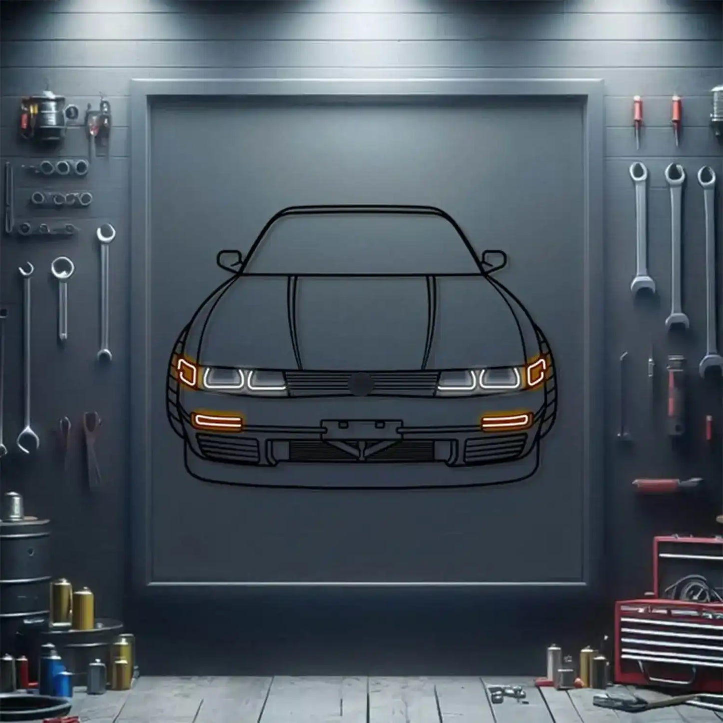 1992 240SX Front View Metal Neon Car Wall Art - MTN0164