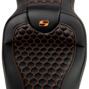 SADDLEMEN RoadSofa™ Seat - Honeycomb - Orange Stitch - without Backrest - FLH/FLT '08-'23 A808-07B-189ORA