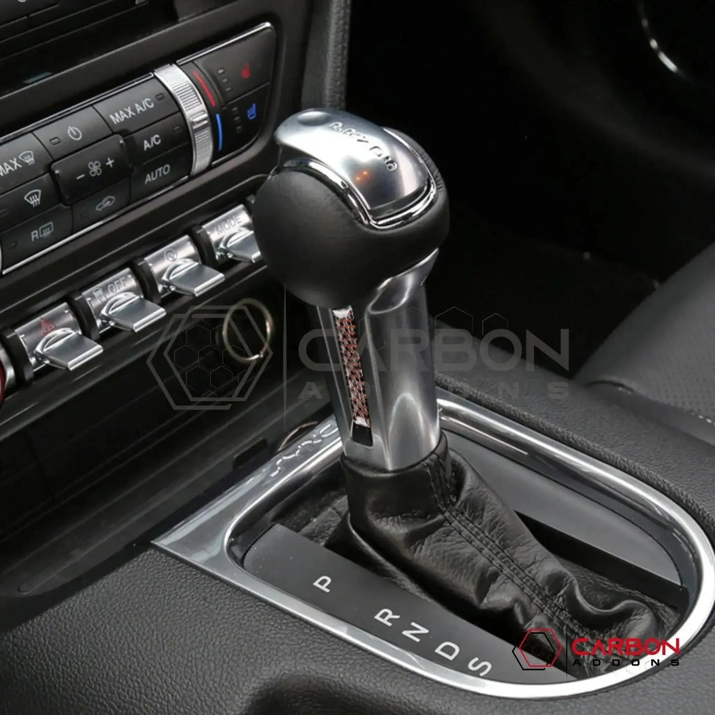 Carbon Fiber Shift Knob Side Trim Overlay for 2015–2023 Ford Mustang