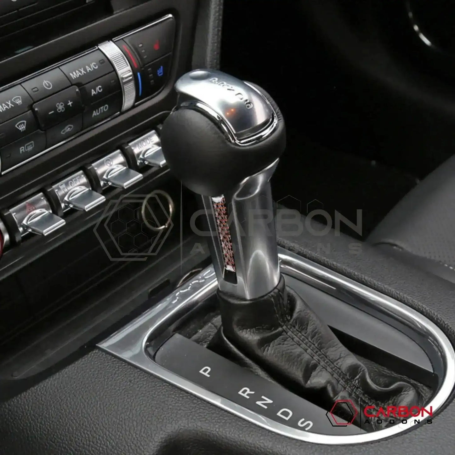 Carbon Fiber Shift Knob Side Trim Overlay for 2015–2023 Ford Mustang