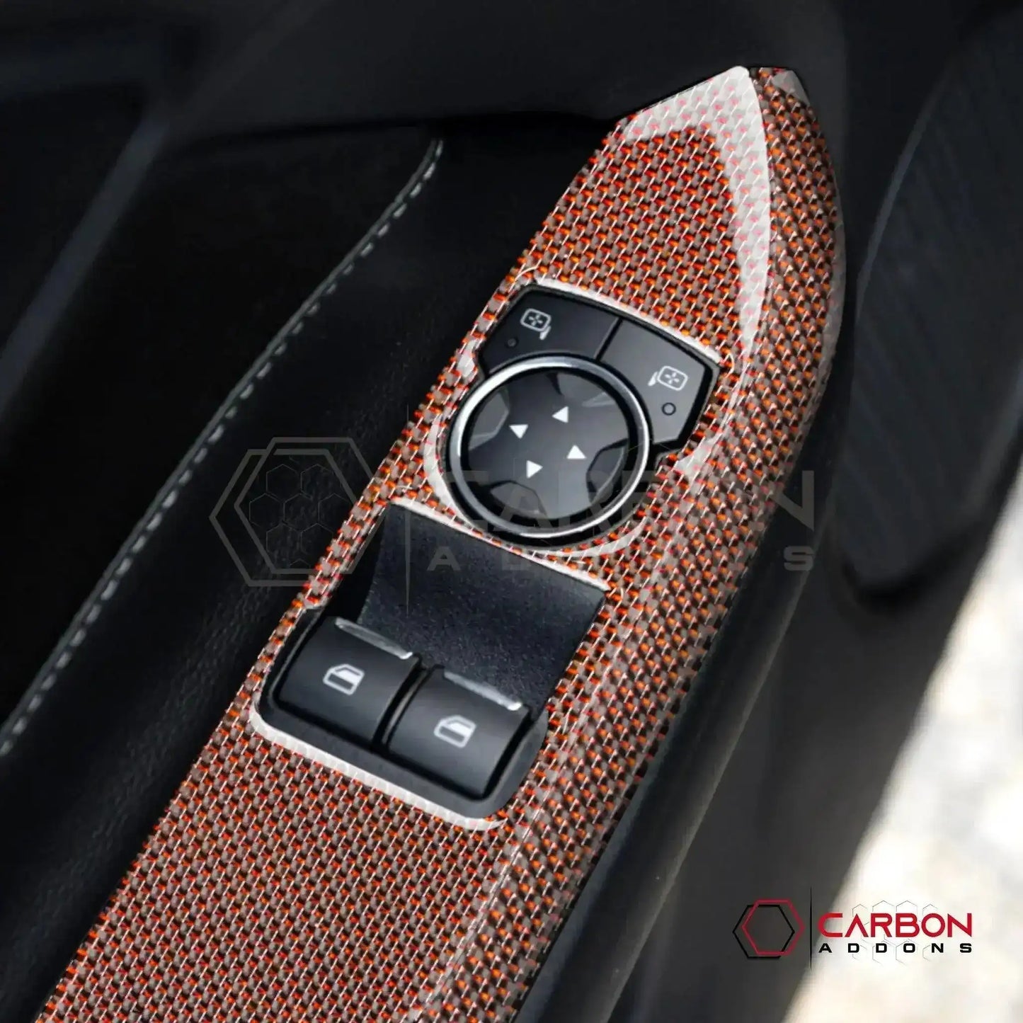 Reflective Carbon Fiber Window Switch Trim Overlay for 2015–2023 Ford Mustang
