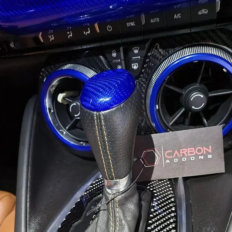 2016-2024 Camaro Carbon Fiber Shift Knob Top Chrome Delete Cover