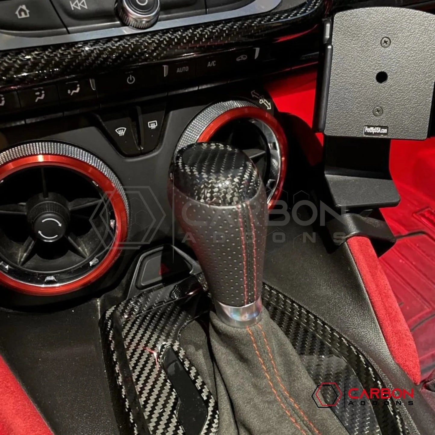 2016-2024 Camaro Carbon Fiber Shift Knob Top Chrome Delete Cover
