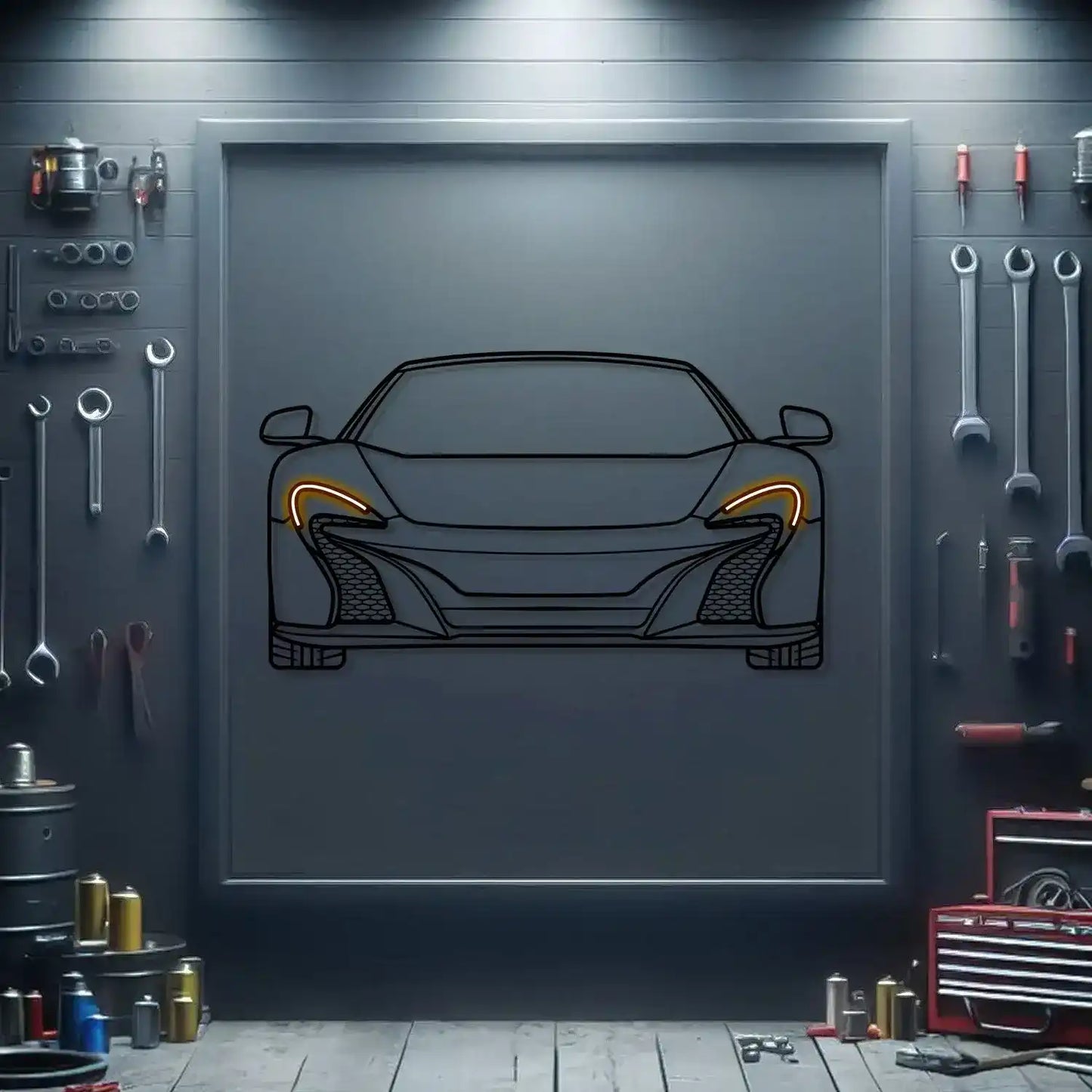 2016 McLaren 650s Front View Metal Neon Car Wall Art - MTN0212