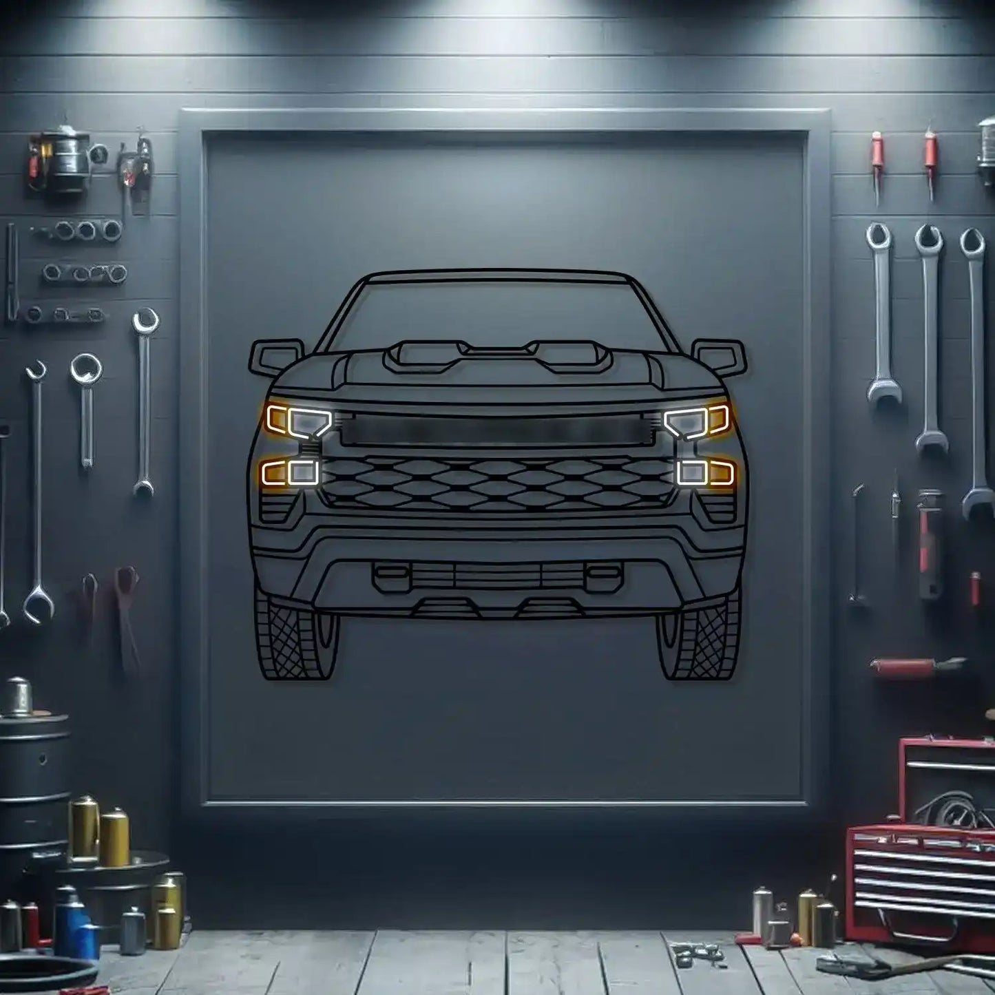 2022 Silverado 1500 Trail Boss Front View Metal Neon Car Wall Art - MTN0215