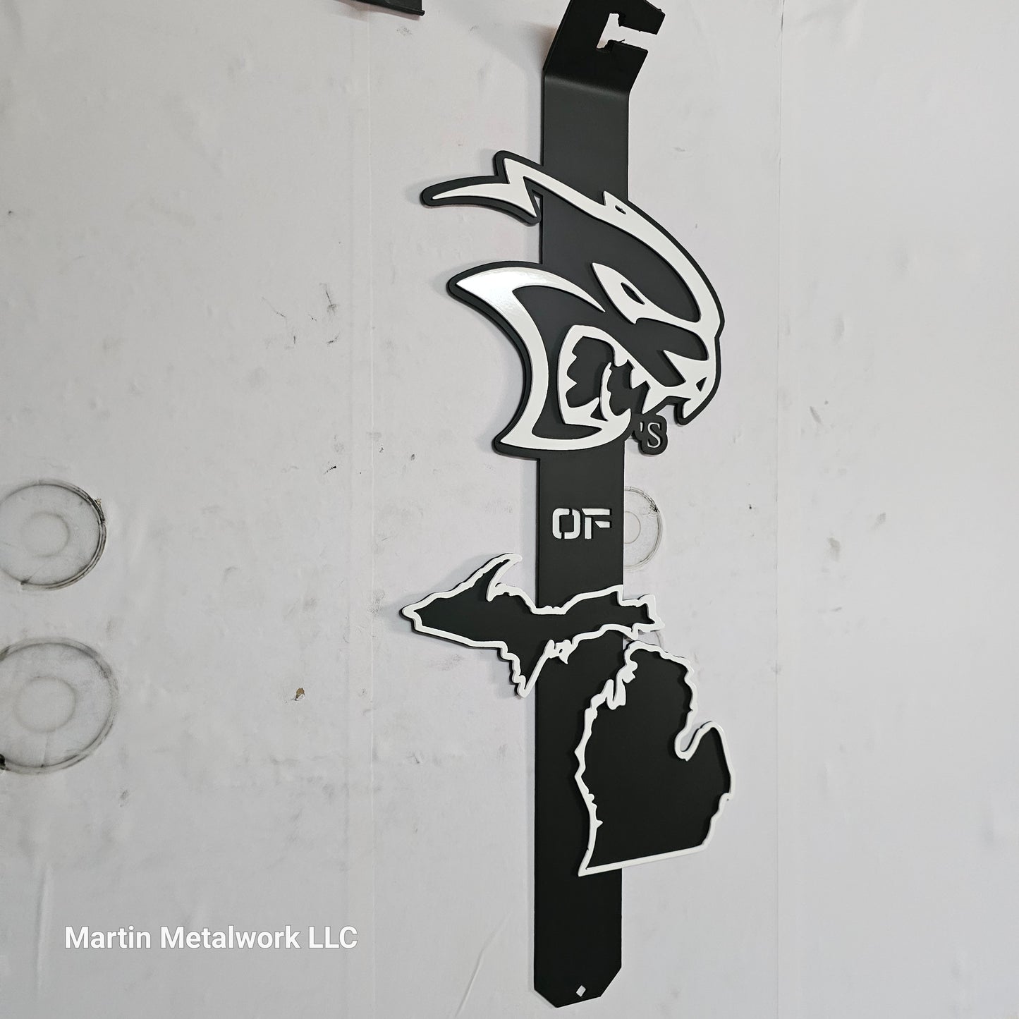 Hellcats of Michigan Custom Car Show Hood Prop – Plasma Cut Steel, Club Logo, Heavy Duty, Powder Coated, Custom Mopar Accessory