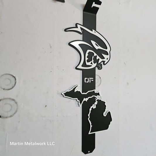 Hellcats of Michigan Custom Car Show Hood Prop – Plasma Cut Steel, Club Logo, Heavy Duty, Powder Coated, Custom Mopar Accessory