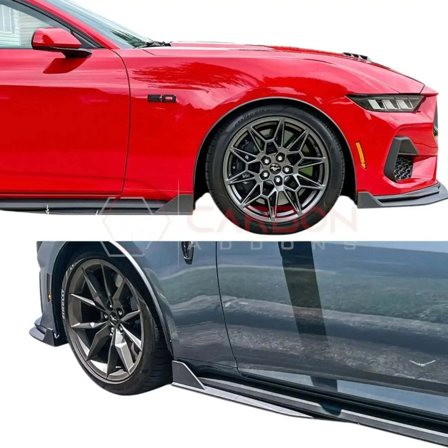 Side Skirt Extensions with Winglets for 2024+ Ford Mustang (ABS Plastic)