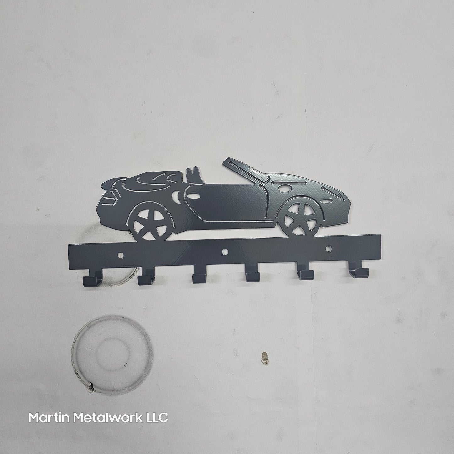 Porsche 911 Convertible Key Hanger – Steel Wall Mounted Key Rack – Sport Car Organizer 12"x6" Garage Entryway Decor
