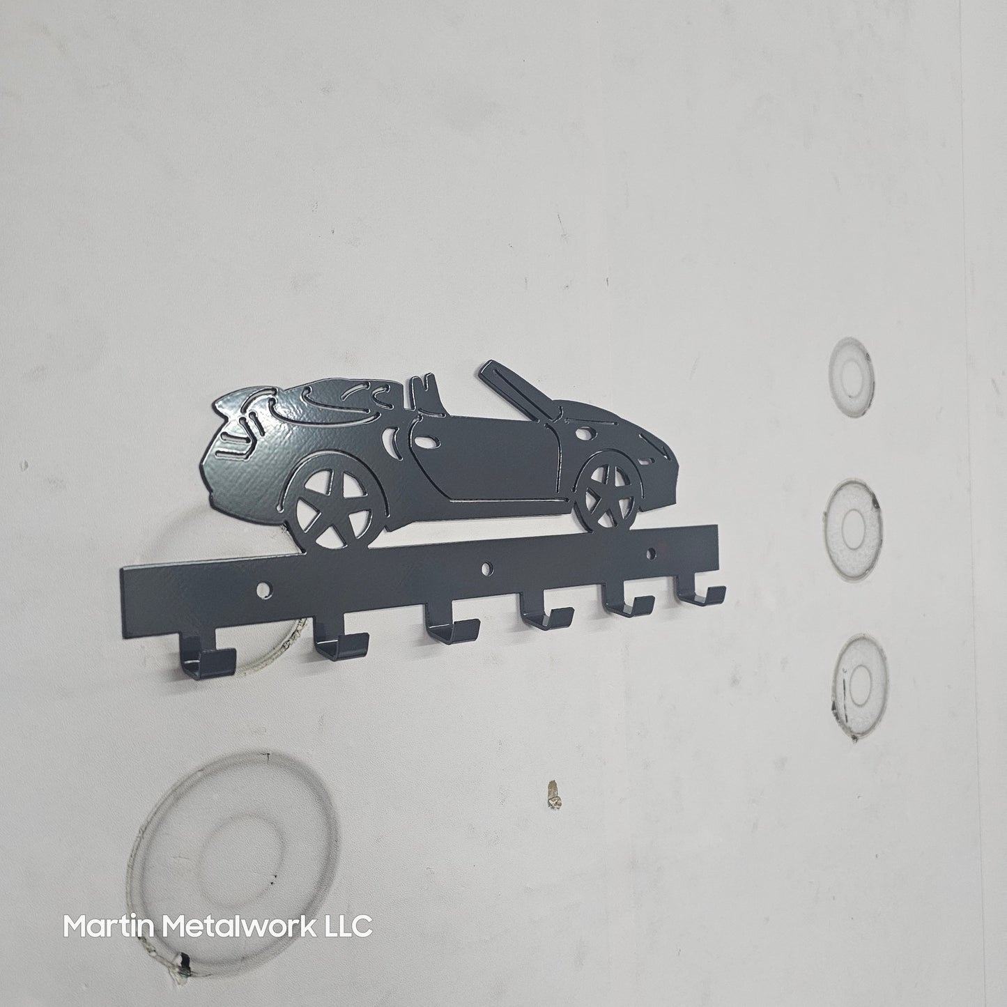Porsche 911 Convertible Key Hanger – Steel Wall Mounted Key Rack – Sport Car Organizer 12"x6" Garage Entryway Decor