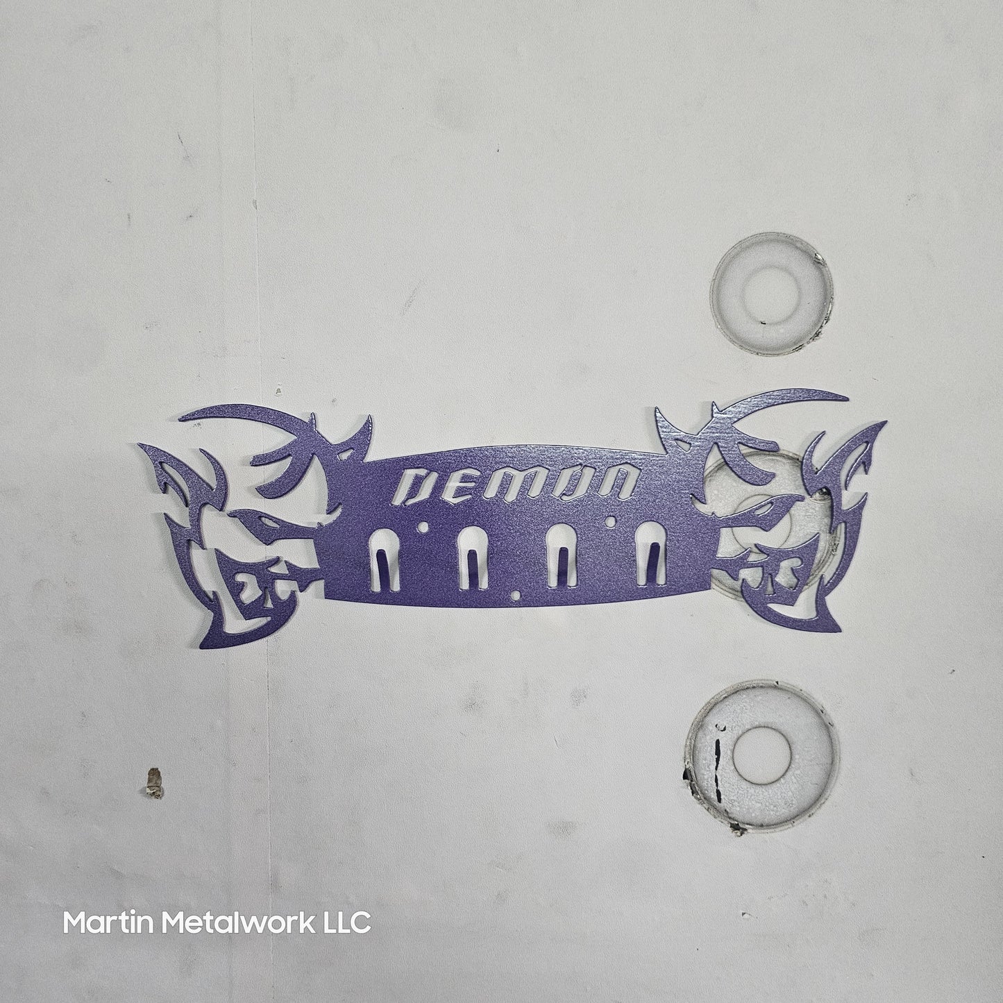 Dodge Demon Muscle Car Key Hanger – Steel Wall Mounted 4-Hook Key Rack – Garage Organizer 12"x4"