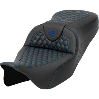 SADDLEMEN RoadSofa™ Seat - Honeycomb - Blue Stitch - without Backrest - FLH/FLT '08-'23 A808-07B-189BLU