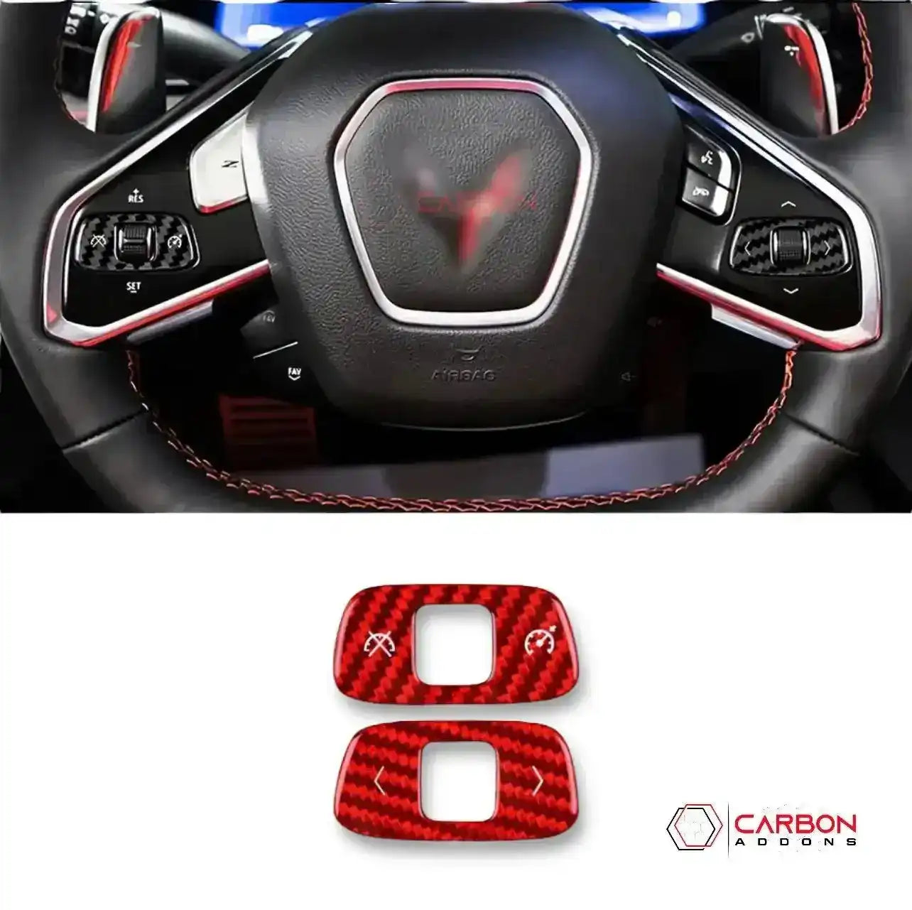 C8 Corvette Real Carbon Fiber Steering Wheel Roller Control Trim Covers | Interior Upgrade (2020–2027)