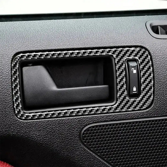 2pcs Set Carbon Fiber Interior Door Handle Trim Overlay For Mustang 2010-2014
