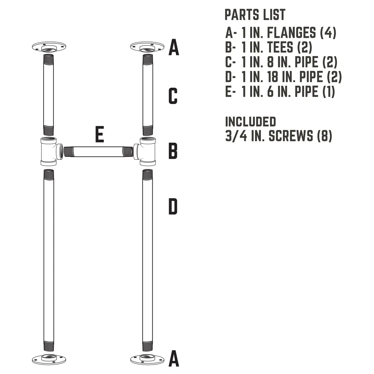 1 in. Heavy Duty H Round Flange Desk Support Leg - 1 Leg