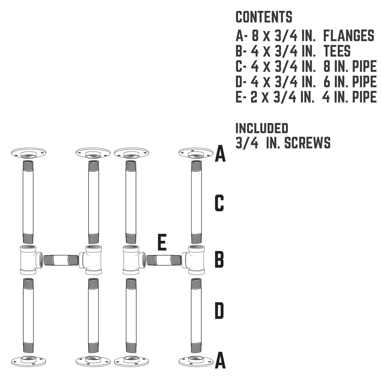 3/4 in. H Round Flanges Pipe Kit for Bench Legs