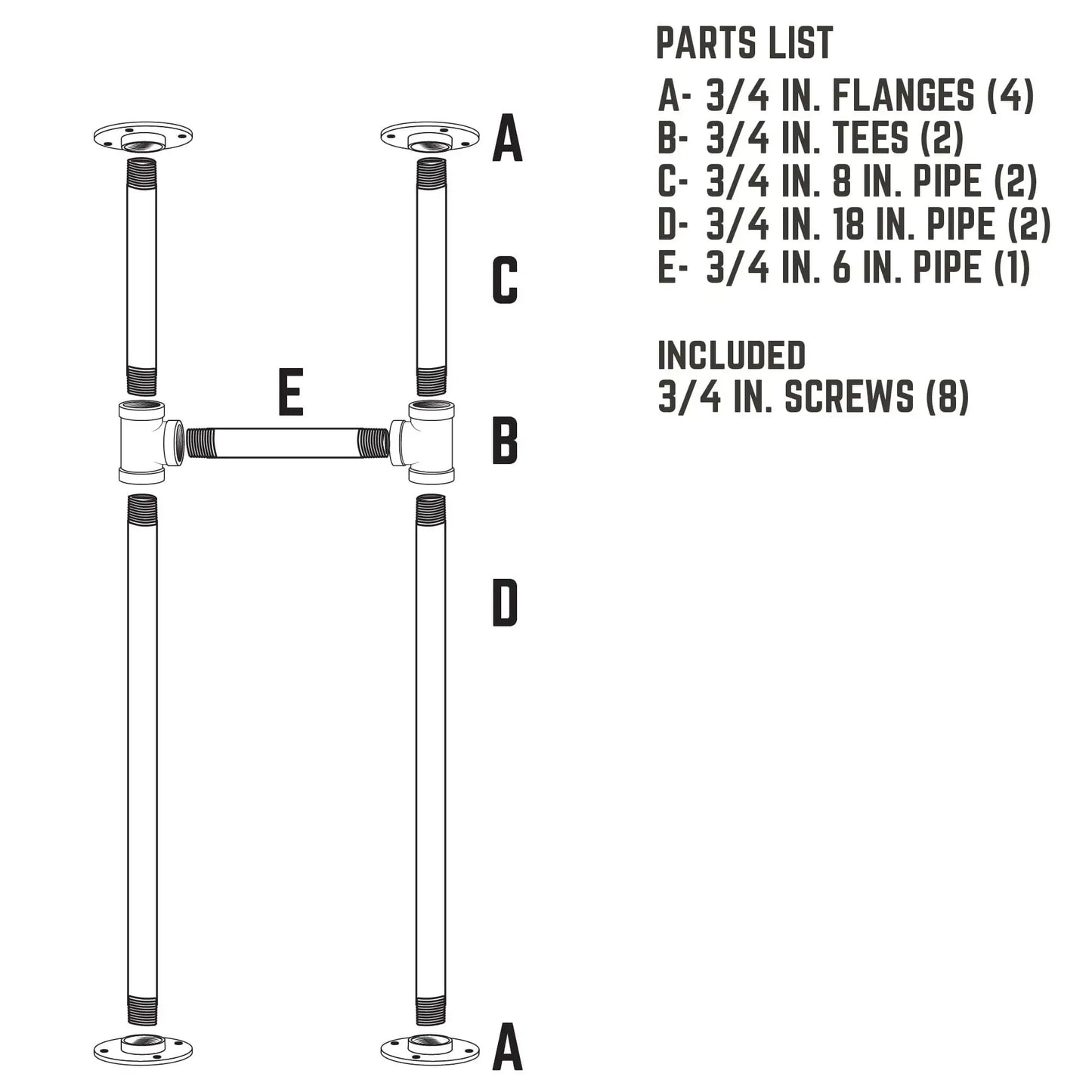 3/4 in. H Pipe Desk Support Leg - 1 Leg