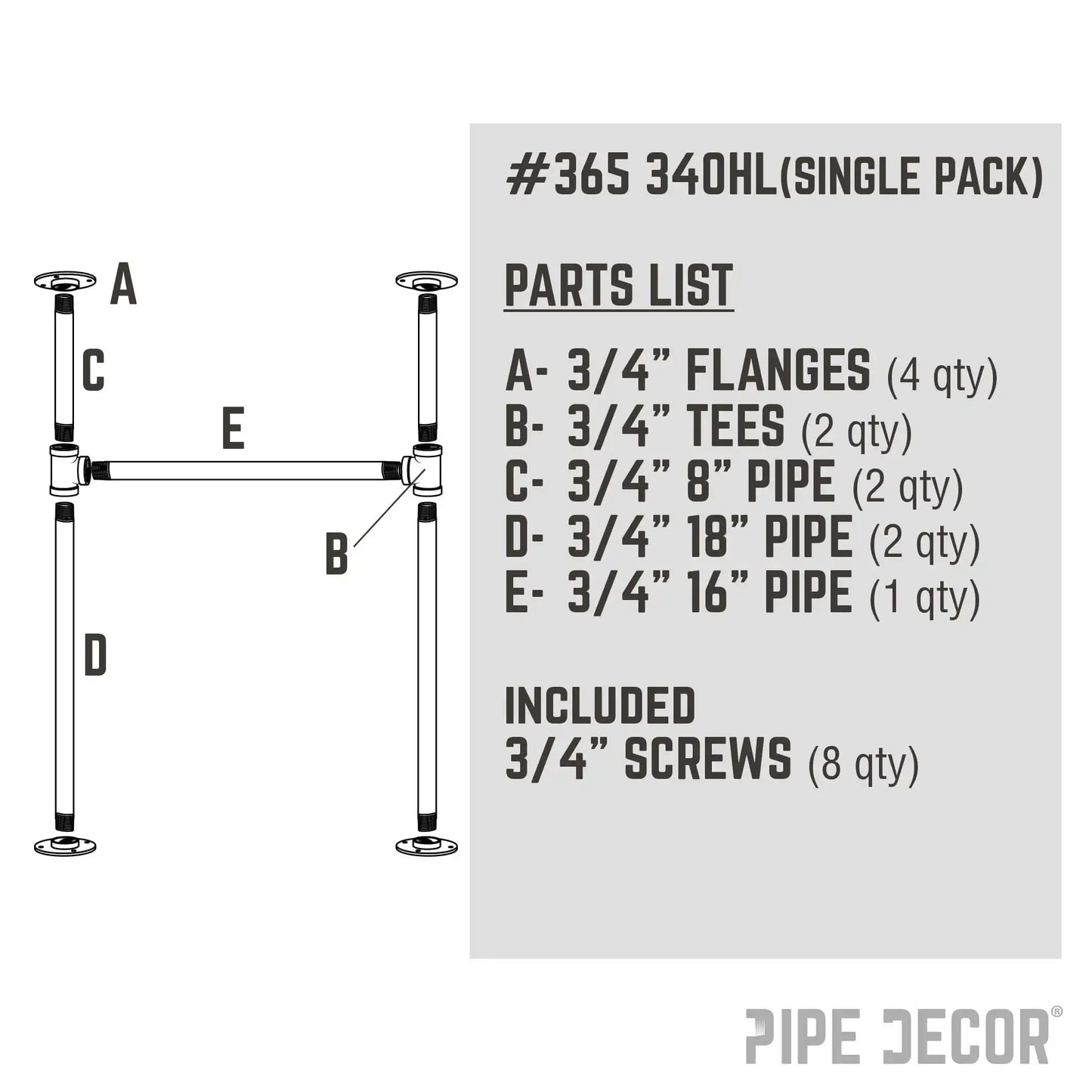 3/4 in. H Pipe Desk Main. Leg - 1 Leg