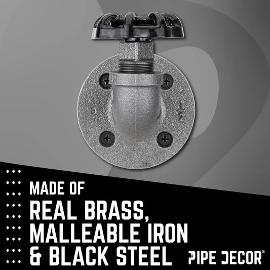 Black Industrial Curved Spigot Wall Hook with Flange (2-Pack)