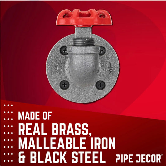 Red Industrial Curved Spigot Wall Hook with Flange (2-Pack)