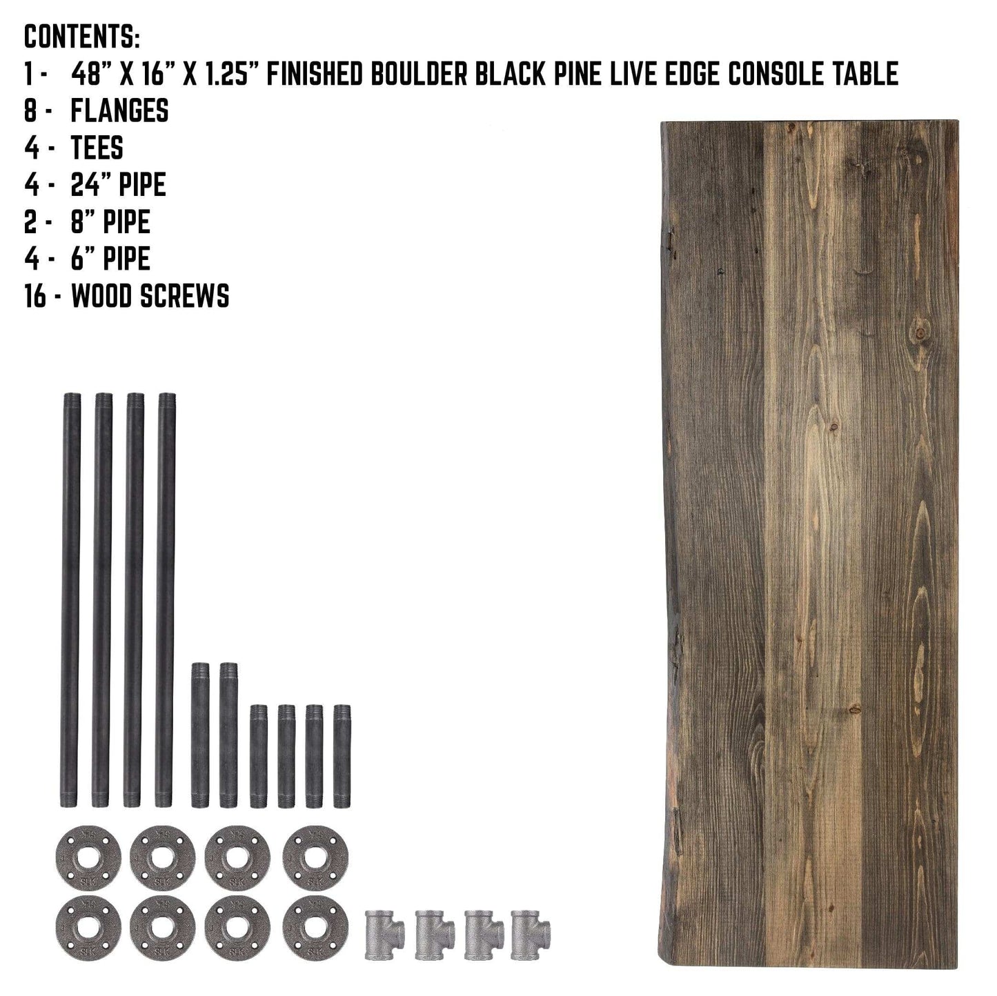 RESTORE Boulder Black Solid Live Edge Wood Console Table