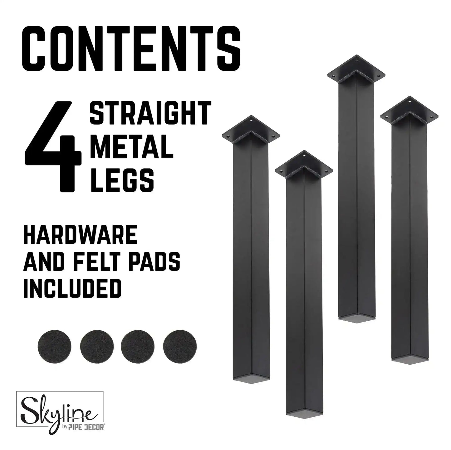 12 in. Skyline Matte Black Square Metal High-Rise Coffee Table Legs - 4 Pack