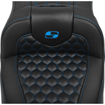 SADDLEMEN Roadsofa™ Extended Reach Seat - with Backrest - Honeycomb - Blue Stitch - FLTR/FLHX '23-'24 823-07-190B1