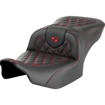 SADDLEMEN Roadsofa™ Seat - without Backrest - Red Lattice Stitch - FLTR/FLHX '23-'24 823-07-18204