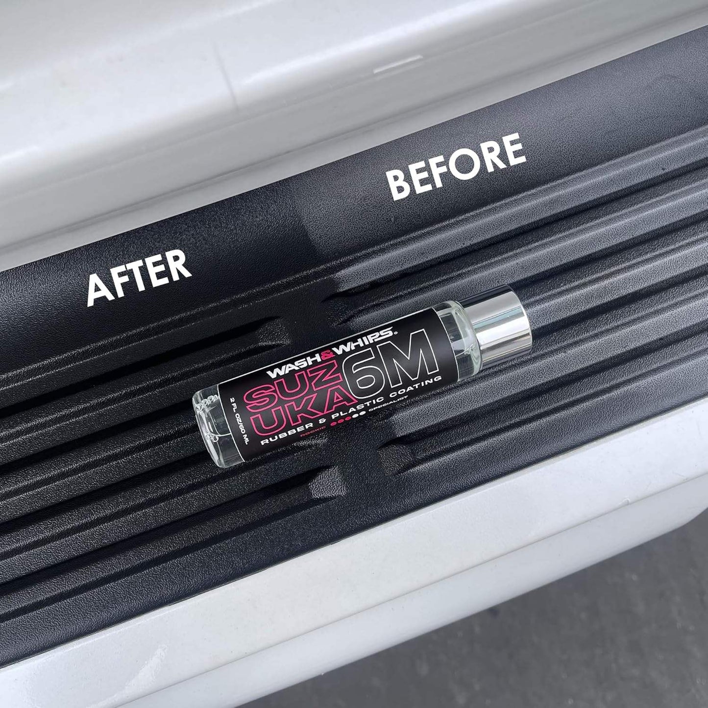 WASH&WHIPS Suzuka 6M Rubber & Plastic Coating for Cars, Restores and Brings Back Black - Concentrated Formula Non-Greasy, 60ml
