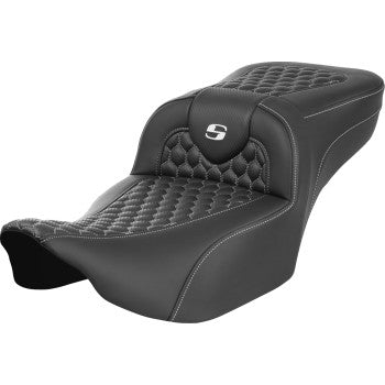 SADDLEMEN Roadsofa™ Extended Reach Seat - without Backrest - Honeycomb - White Stitch - FLTR/FLHX '23-'24 823-07-19006