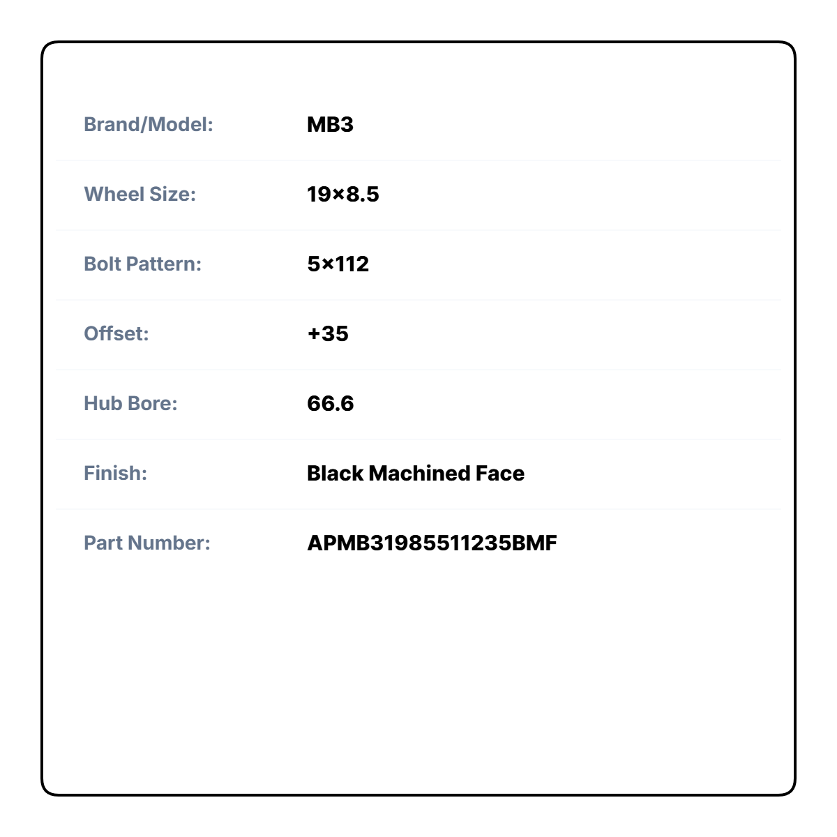 MB3 19x8.5 5x112 +35 66.6 Black Machined Face