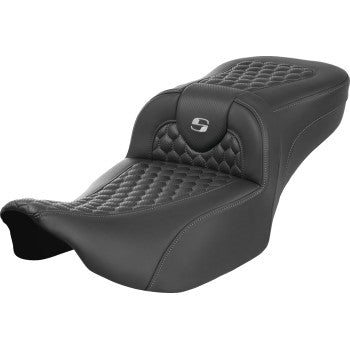 SADDLEMEN Roadsofa™ Extended Reach Seat - without Backrest - Honeycomb - Silver Stitch - FLTR/FLHX '23-'24 823-07-19005