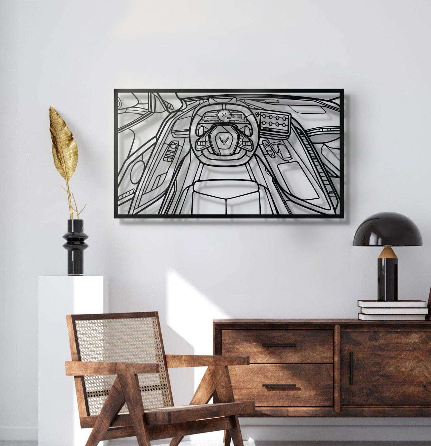 Corvette C8 Driver's Cockpit Metal Frame Wall Art - MT1467