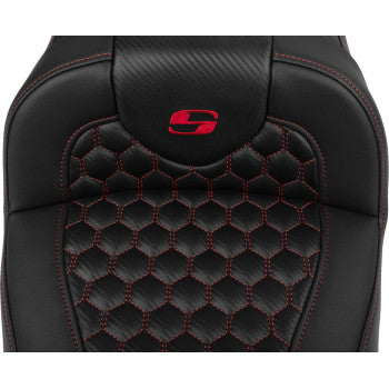 SADDLEMEN Roadsofa™ Extended Reach Seat - with Backrest - Honeycomb - Red Stitch - FLTR/FLHX '23-'24 823-07-190B4