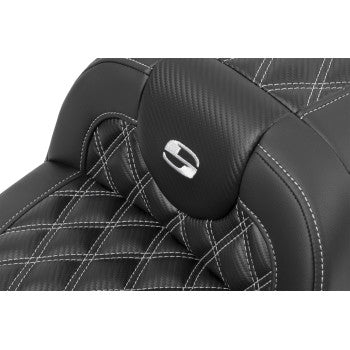 SADDLEMEN RoadSofa™ Seat - without Backrest - Carbon Fiber - Lattice Stitch - Silver Stitch - FL/FX '23-'24 823-07-20605