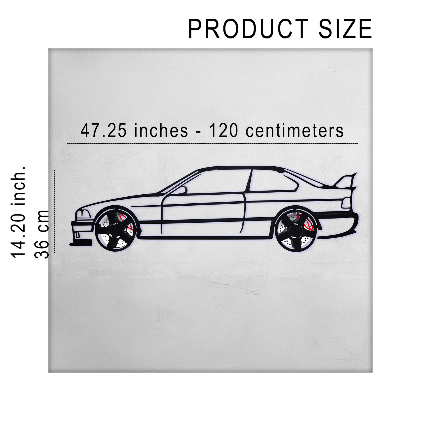BMW E36 M3 Wall Art β Classic Steel Silhouette with Spinning Wheels-KAFMEKA015