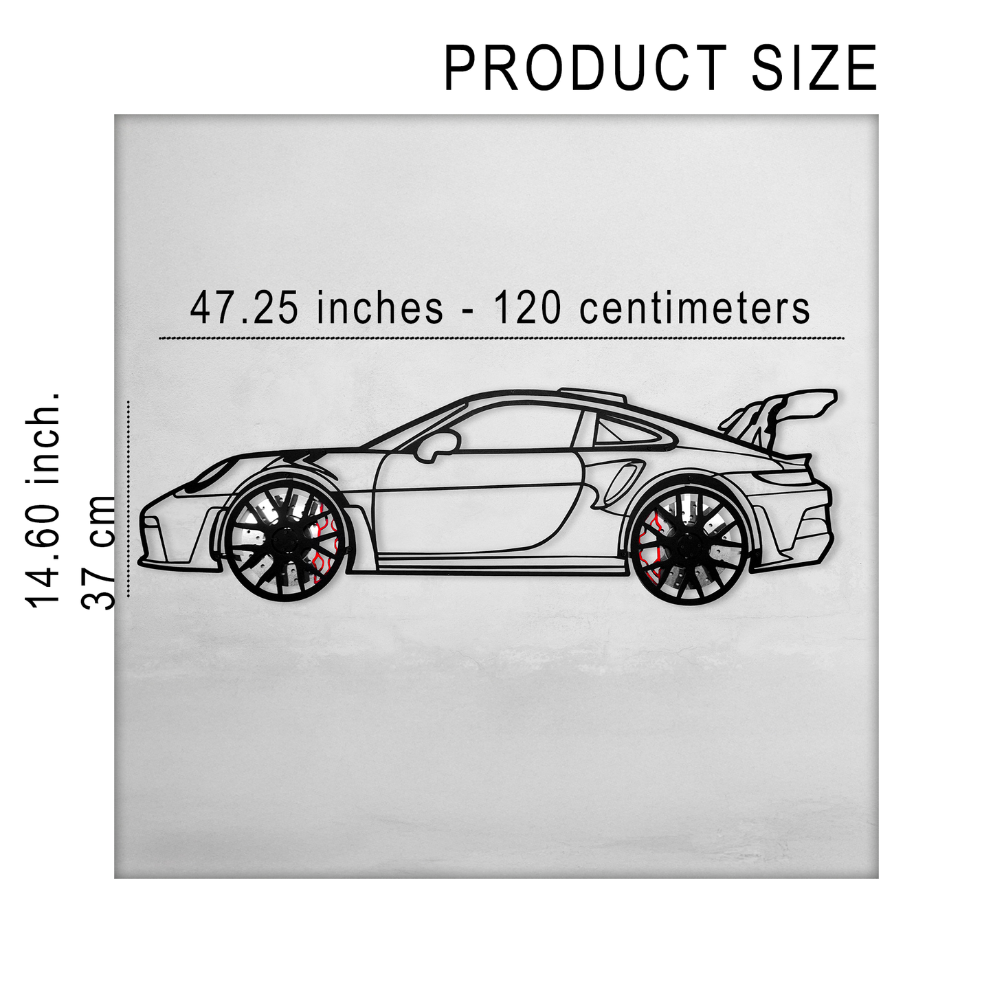 Porsche 911 GT Wall Art β Steel Silhouette with Spinning Wheels-KAFMEKA037