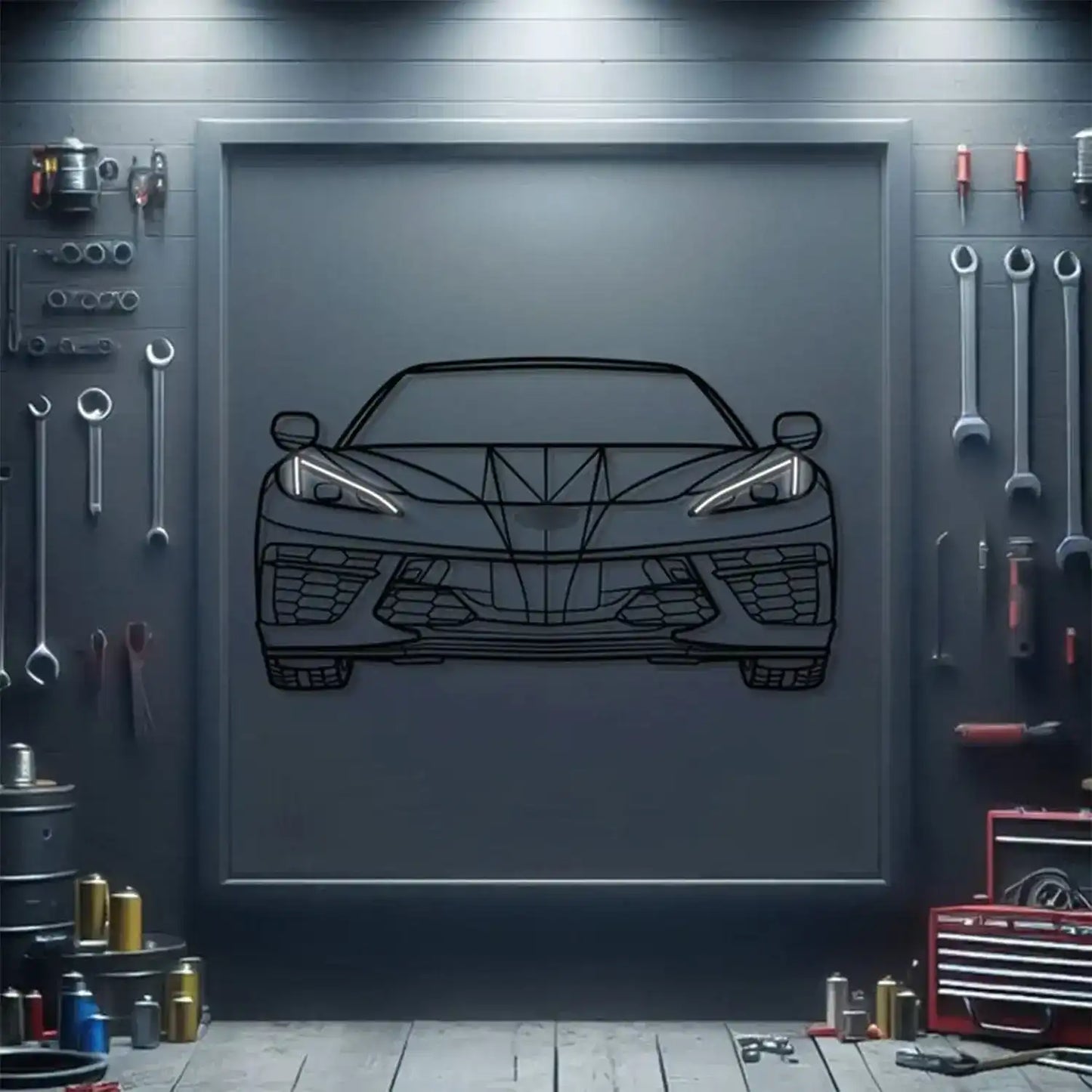 Corvette C8 Front View Metal Neon Car Wall Art - MTN0080