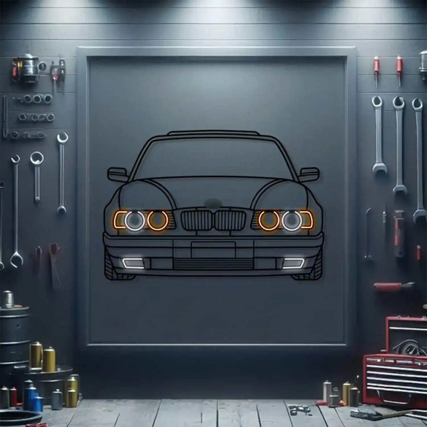 1994 BMW 530i Front View Metal Neon Car Wall Art - MTN0165