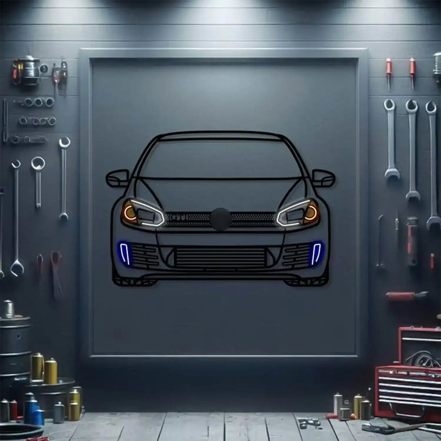2012 Golf MKVI GTI Front View Metal Neon Car Wall Art - MTN0170