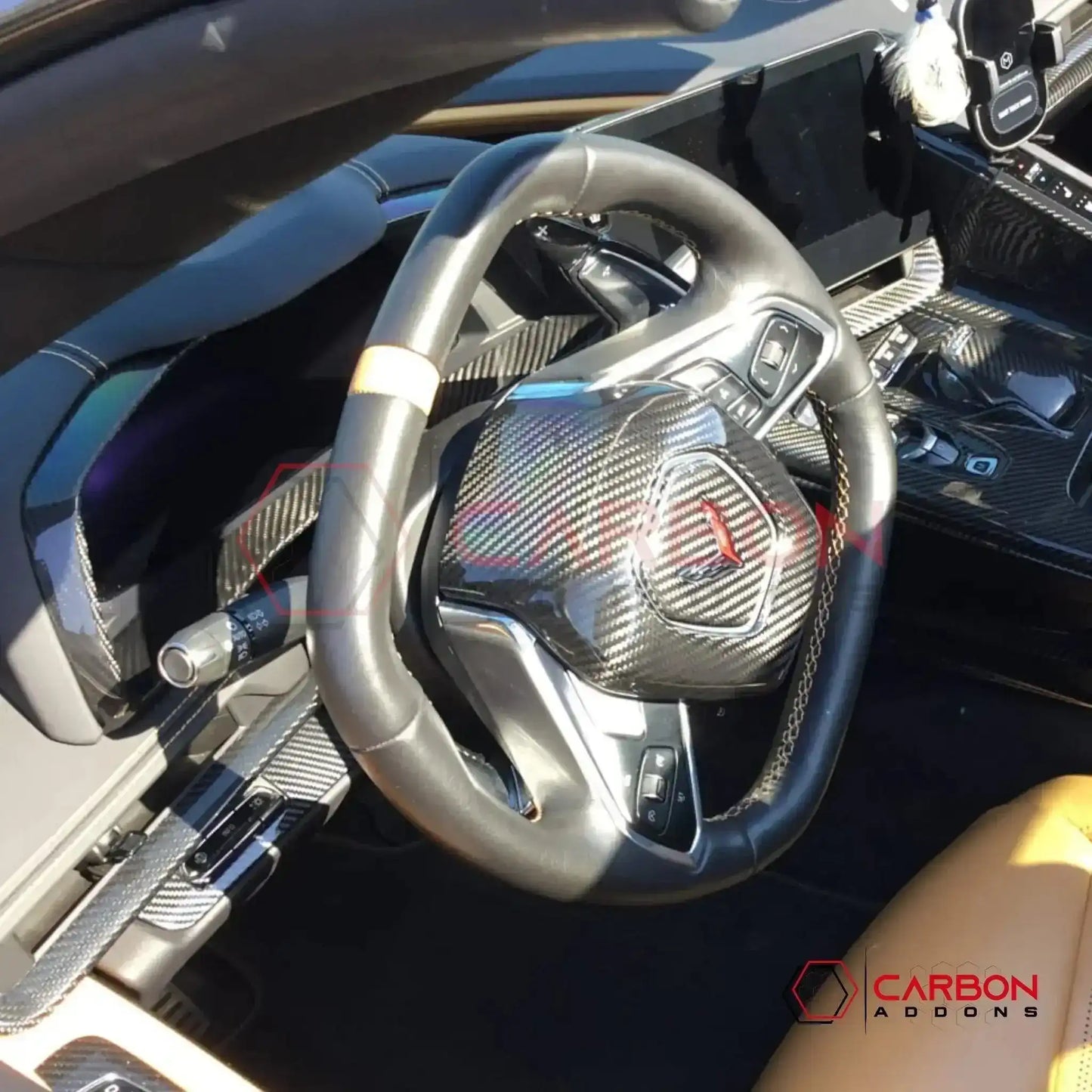 C8 Corvette Real Carbon Fiber Steering Wheel Airbag Center Cover | Interior Upgrade (2020–2027)