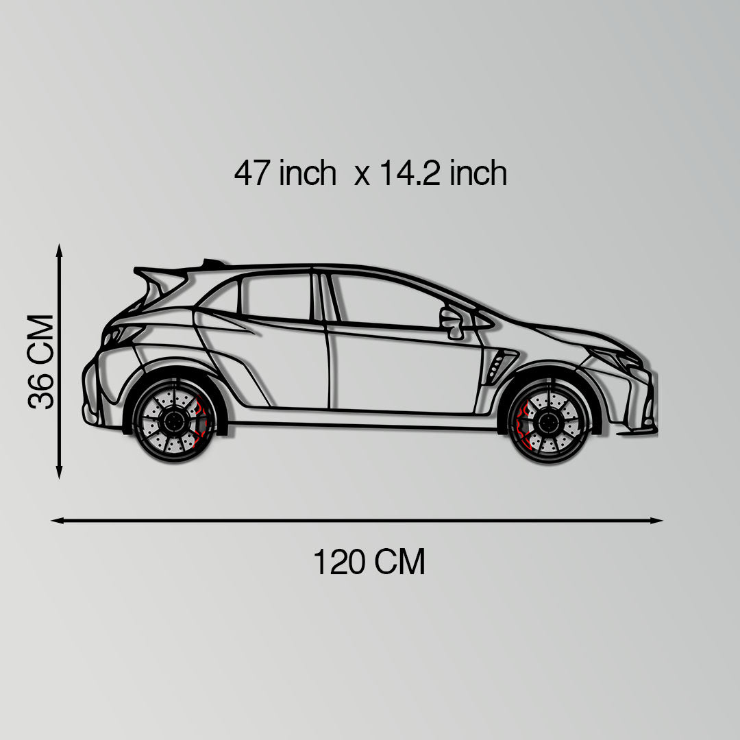 Toyota GR Corolla Metal Car Wall Art with Rotating Wheels - Rally-Inspired Hot Hatch Silhouette - Interactive JDM Automotive Decor - KAFMEKA158