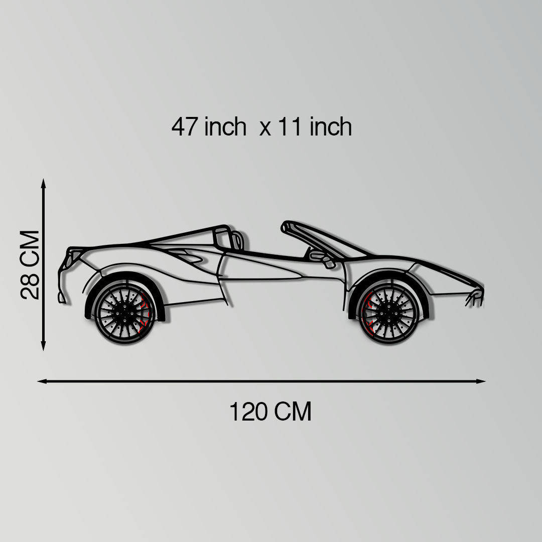 Ferrari 488 Spider Metal Car Wall Art with Rotating Wheels - Italian Twin-Turbo V8 Silhouette - Interactive Automotive Wall Decor - KAFMEKA126