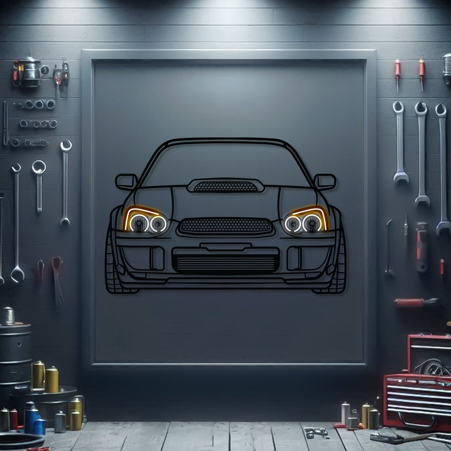 Impreza WRX STI Front View Metal Neon Car Wall Art - MTN0099