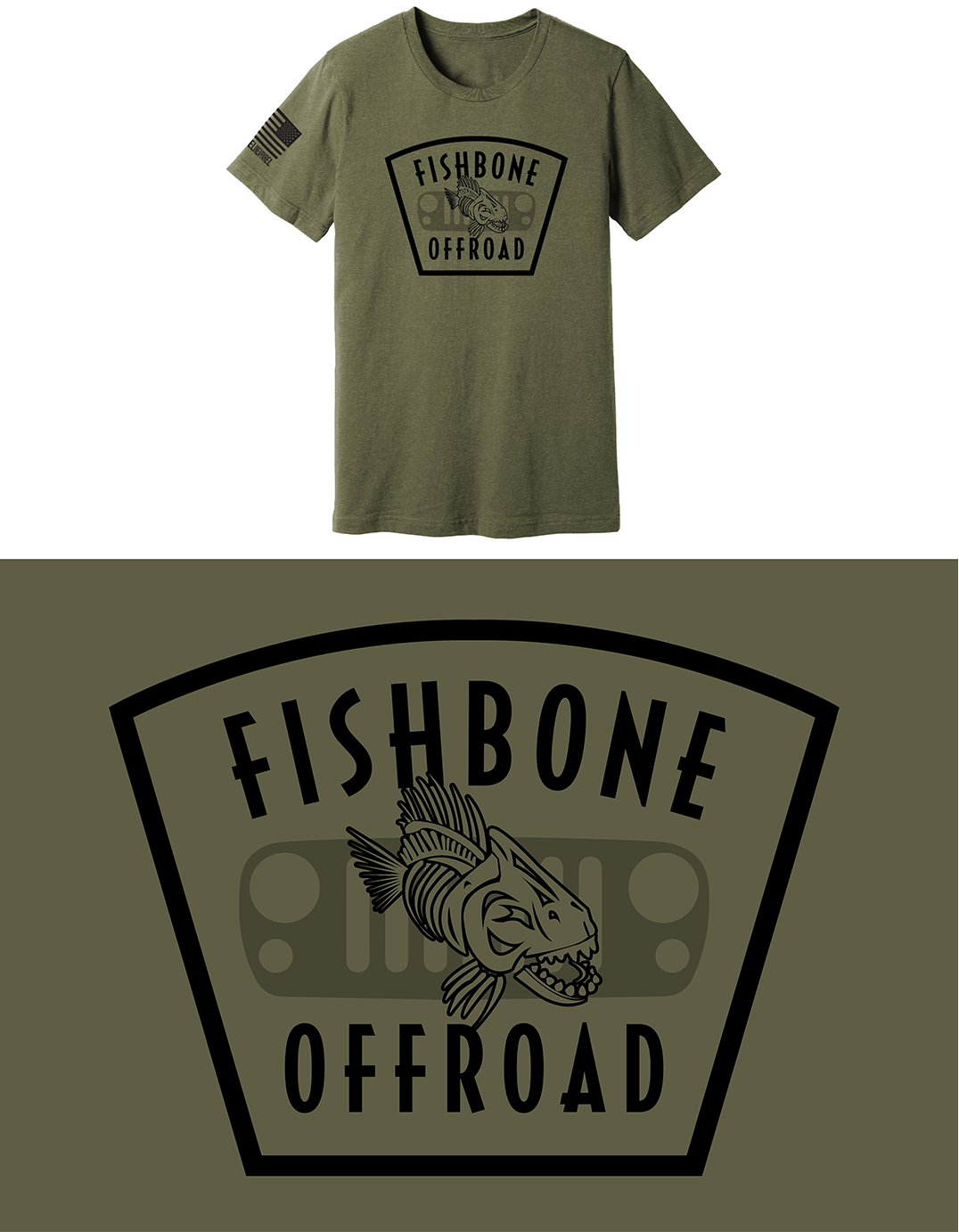 Fishbone Offroad Grille T-Shirt - Unisex - Military Green
