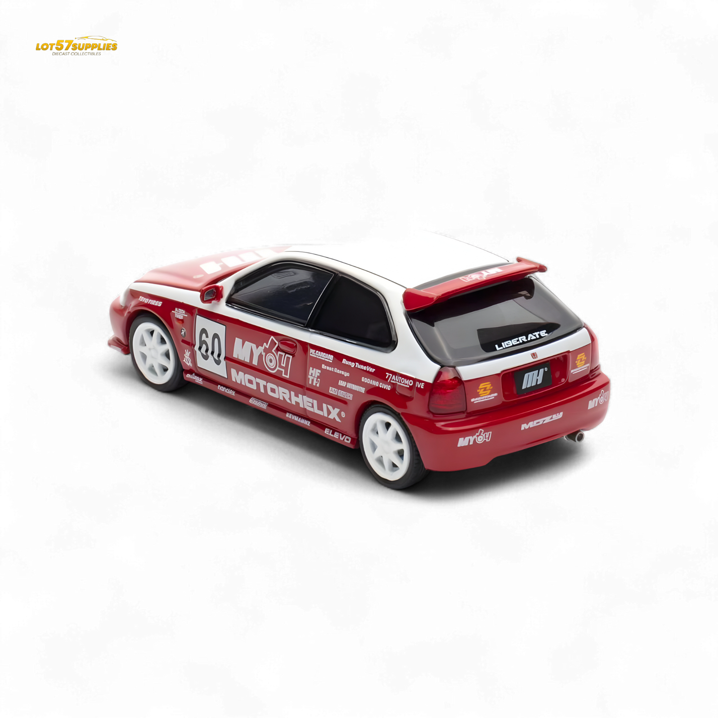 Motorhelix Honda Civic EK9 Malaysia Limited Edition - White - Red 1:64