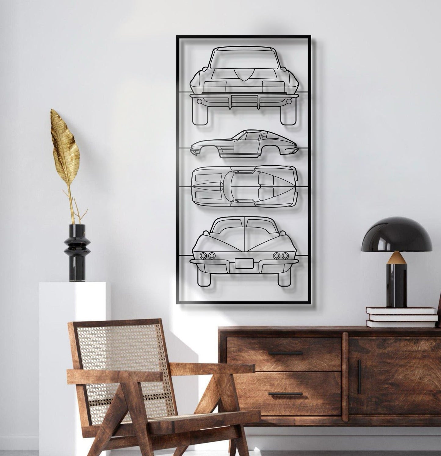 1963 Corvette Sting Ray Split-Window Quad Profile Metal Frame Silhouette - MT1443
