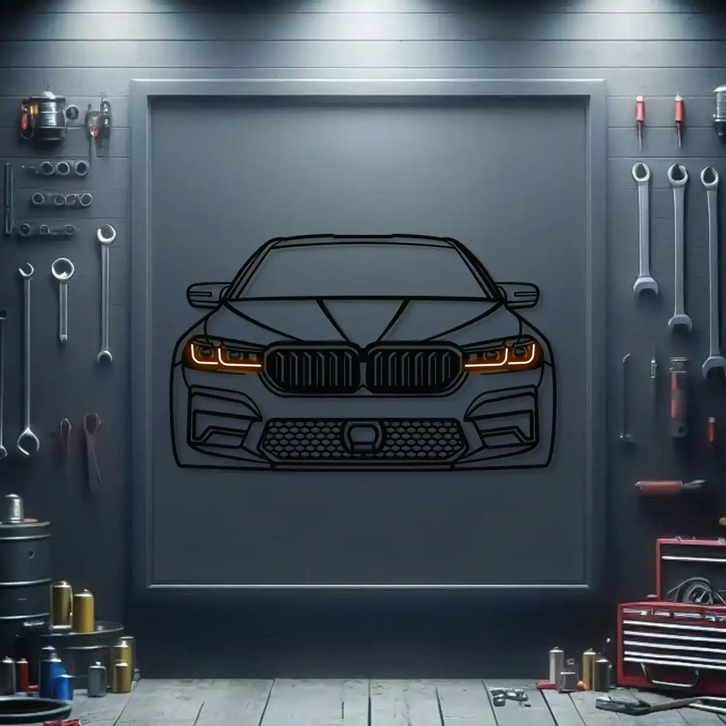 M5 CS Front View Metal Neon Car Wall Art - MTN0108