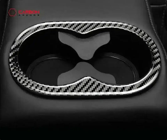 Carbon Fiber Rear Seat Cup Holder Trim Overlay for Dodge Challenger 2015-2023